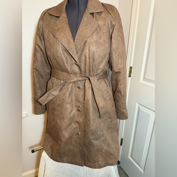Vintage LONDON FOG Floral Jacquard Belted Trench Coat Size 8, Removal Wool Liner - Picture 2 of 13